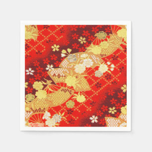 Serviette En Papier Papier de découpage en or rouge japonais Kimono fl