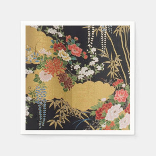 Serviette En Papier Papier de découpage floral japonais Kimono en or n