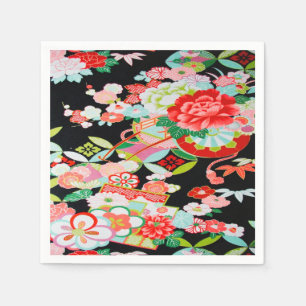 Serviette En Papier Papier de découpage floral noir japonais Kimono