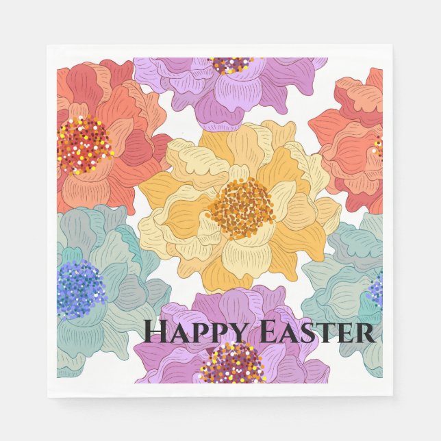 Serviette En Papier Papier de déjeuner serviettes - Floral Joyeux Pâqu (Devant)