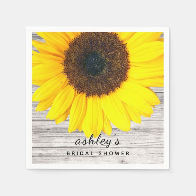Serviette En Papier Papier de fête au tournesol avec texture de bois r (Devant)