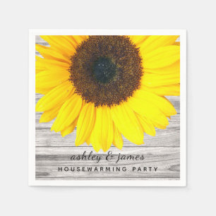 Serviette En Papier Papier de fête au tournesol avec texture de bois r