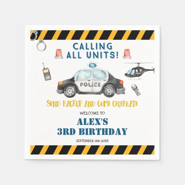 Serviette En Papier Papier de fête d'anniversaire de la police de l'en (Devant)
