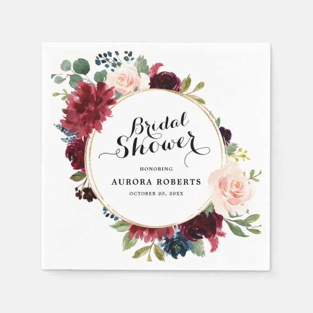 Serviette En Papier Papier de Fête des mariées floral Blush de la Mari (Devant)