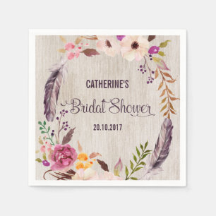Serviette En Papier Papier de Fête des mariées Floral Boho Rustique Na