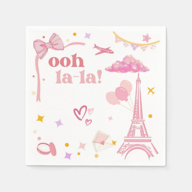 Serviette En Papier Papier de fête Tour Eiffel rose (Devant)