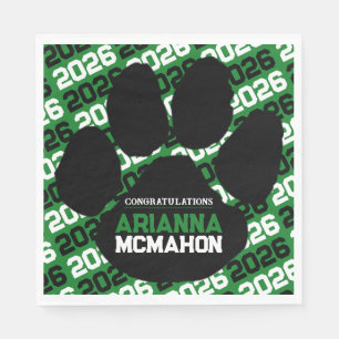 Serviette En Papier Papier de graduation Paw personnalisé vert et noir