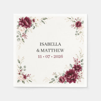 Serviette En Papier Papier de mariage à la verdure florale de Bourgogn