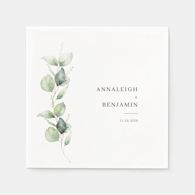 Serviette En Papier Papier de mariage élégant eucalyptus succulent (Devant)