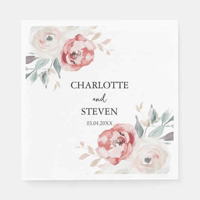 Serviette En Papier Papier de mariage élégant Rose (Devant)