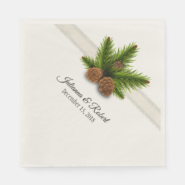 Serviette En Papier Papier de mariage hivernal Pine Cones Napkin (Devant)