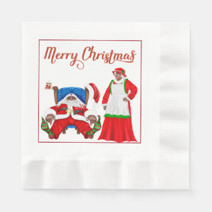 Serviette En Papier Papier de Noël afro-américain du Père Noël Napki