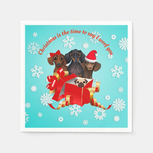 Serviette En Papier Papier de Noël Dachshund Neige Flake (Devant)