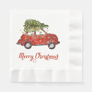 Serviette En Papier Papier de Noël de voiture rouge vintage