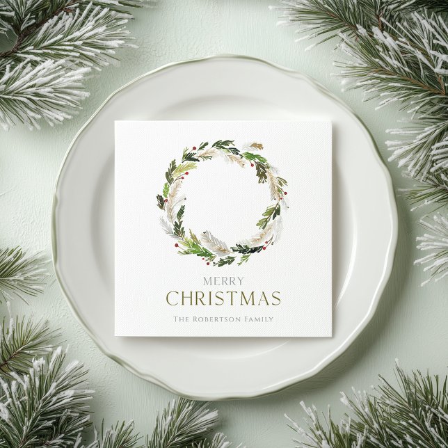 Serviette En Papier Papier de Noël Napkin avec couronne verte (Créateur téléchargé)