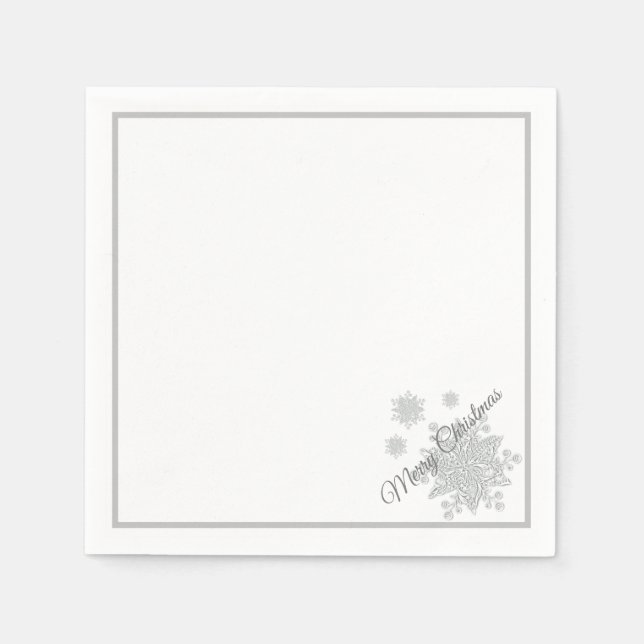 Serviette En Papier Papier de Noël Napkins Flèches de neige en argent (Devant)