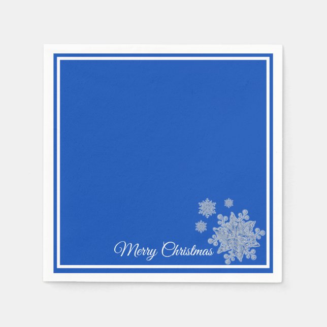 Serviette En Papier Papier de Noël Napkins Royal Blue Snowflakes (Devant)