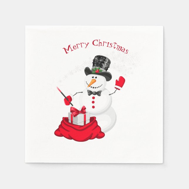 Serviette En Papier Papier de Noël Napkins-Snowman (Devant)