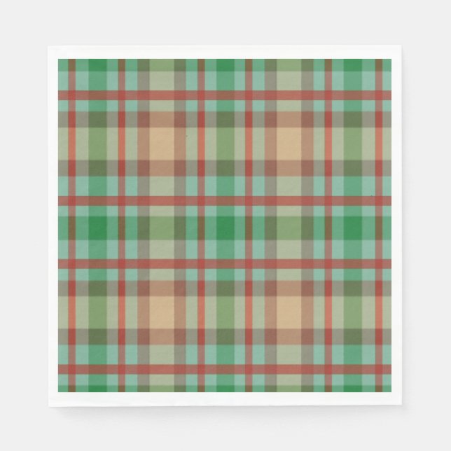 Serviette En Papier Papier de Noël serviettes, vert et rouge plaid (Devant)