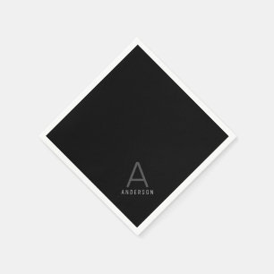 Serviette En Papier Papier de nom monographique personnalisé noir