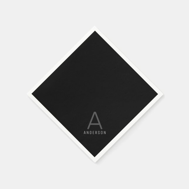 Serviette En Papier Papier de nom monographique personnalisé noir (Coin)