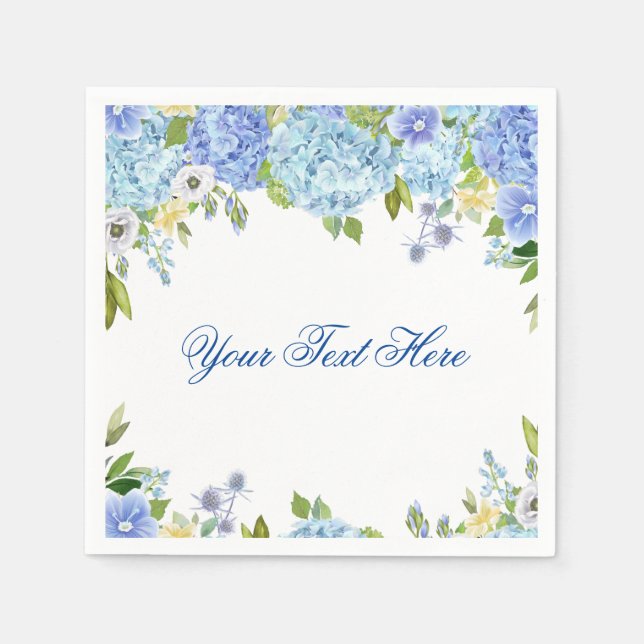 Serviette En Papier Papier de PARTI Floral bleu clair Hydrangea (Devant)