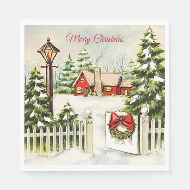 Serviette En Papier Papier de pin de la Maison Rouge de Noël (Devant)