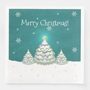 Serviette En Papier Papier de sapin de Noël turquoise neige Napkin