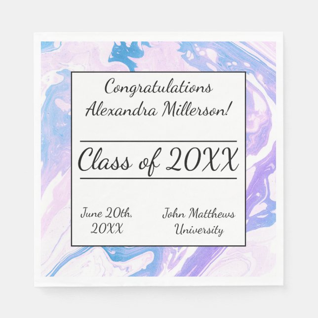 Serviette En Papier Papier de teinture à carreaux bleu et rose marbré (Devant)