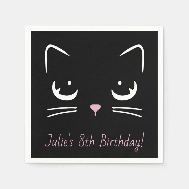 Serviette En Papier Papier de visage de chat Kitty noir Napkin (Devant)