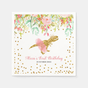 Serviette En Papier Papier Dinosaur Pink Girl Napkin