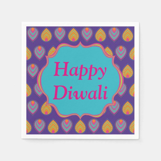 Serviette En Papier Papier Diwali Napkin en Motif indien coloré (Devant)