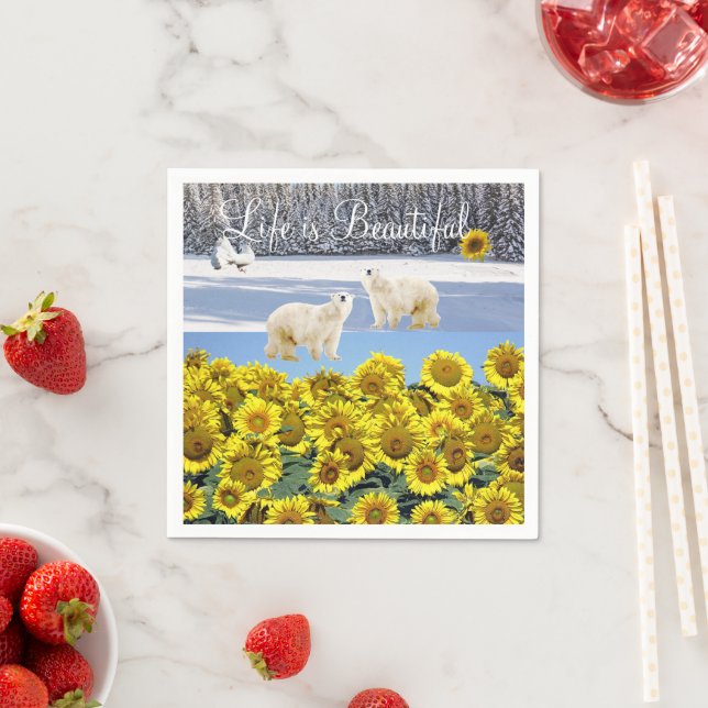 Serviette En Papier Papier d'ours polaire floral de tournesol (En situation)