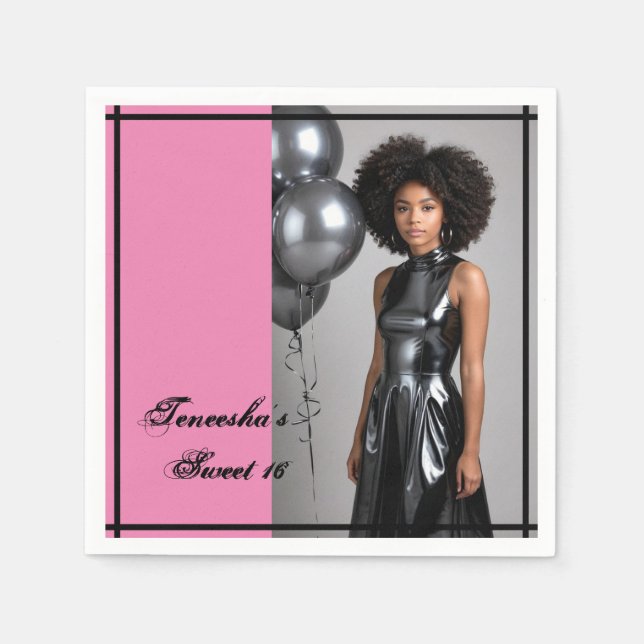 Serviette En Papier papier doux 16 parties napkin rose noir (Devant)