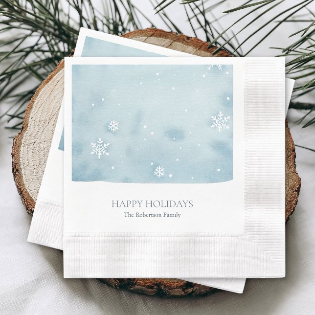 Serviette En Papier Papier Dusty Blue Snowflake Napkin (Créateur téléchargé)