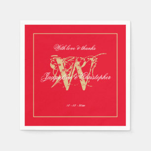 Serviette En Papier Papier Élégant à Monogramme Rouge et Or Romantique