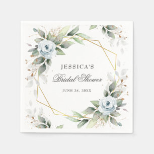Serviette En Papier Papier élégant Dusty Blue Greenery pour Baby Showe