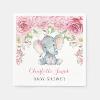 Papier Eléphant serviette Baby shower floral rose