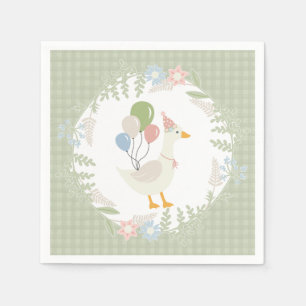 Serviette En Papier Papier En vichy floral à oie argentée verte