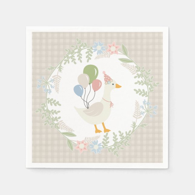 Serviette En Papier Papier En vichy floral beige soie (Devant)
