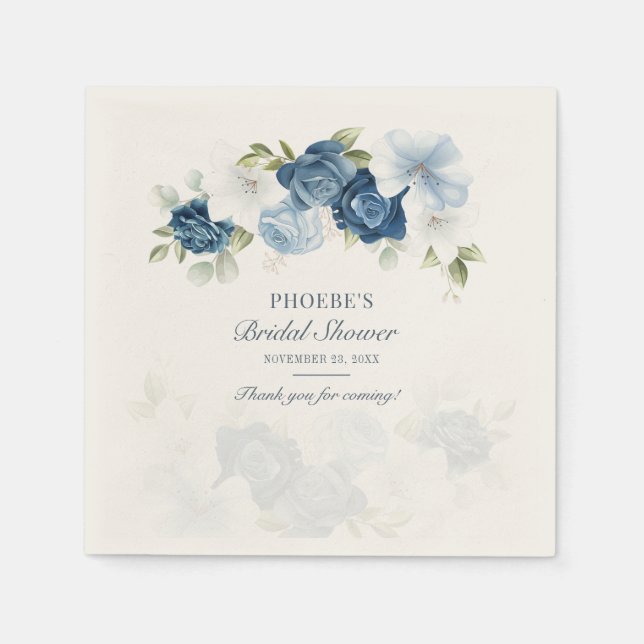 Serviette En Papier Papier Eucalyptus à Fête des mariées florale bleu  (Devant)