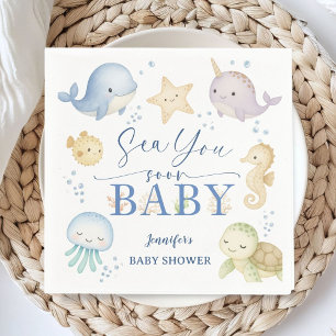 Serviette En Papier Papier Fête Bébé Océan À Vous Voir Bientôt
