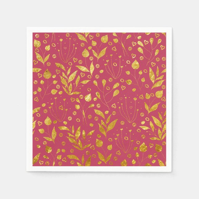 Serviette En Papier Papier Feuille magenta et or (Devant)