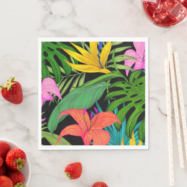 Serviette En Papier Papier Feuille Tropical Flowers & Palm (En situation)