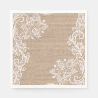 Serviette En Papier Papier floral Burlap et dentelle Napkin