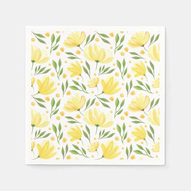 Serviette En Papier Papier floral jaune (Devant)