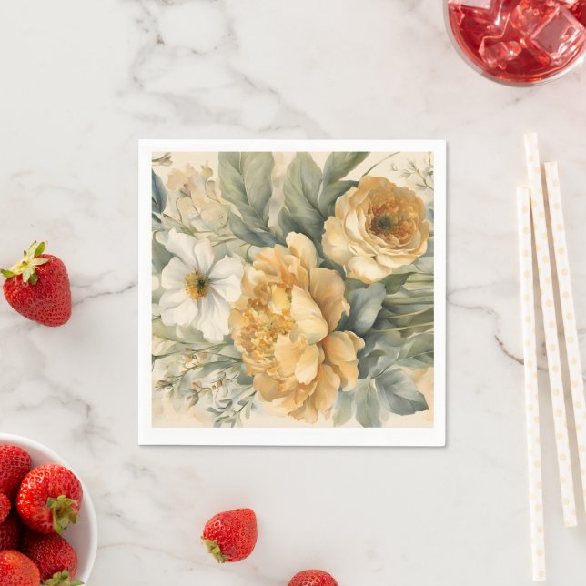 Serviette En Papier Papier floral Napkin (En situation)