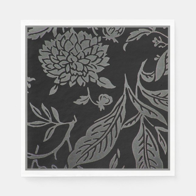 Serviette En Papier Papier floral noir et gris (Devant)