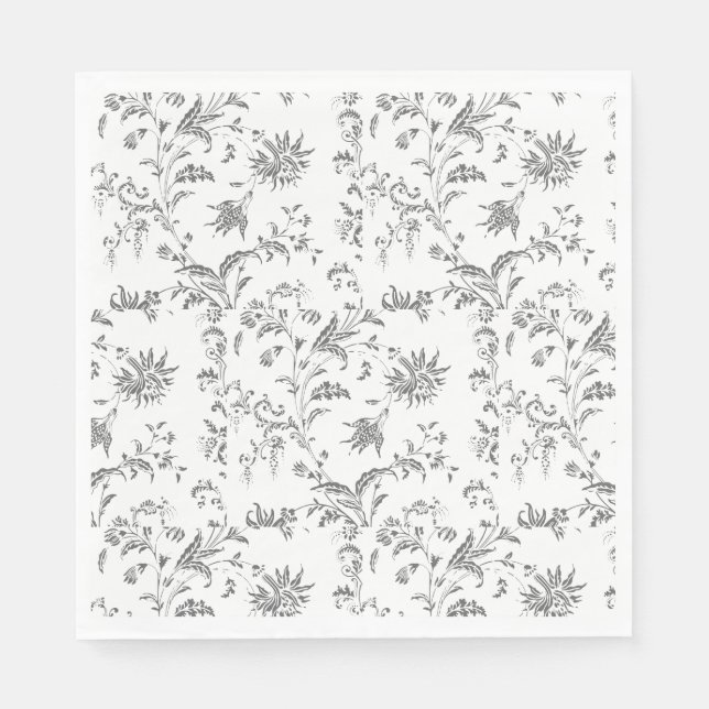 Serviette En Papier Papier floral noir Napkin (Devant)