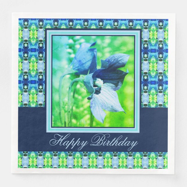 Serviette En Papier Papier floral turquoise et bleu Dîner d'anniversai (Devant)